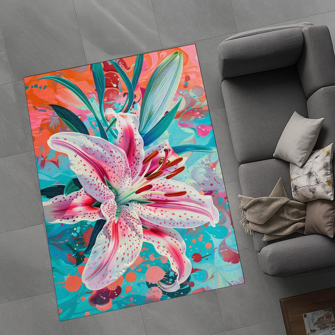 Tropical Lily Flower Rug: Modern Floral Art Carpet - Etsy