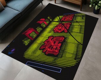 Japanese Neon Kanji Rug: Tokyo Nightlife Art