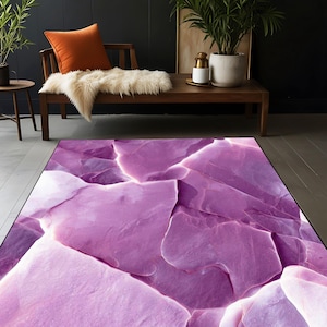 Pastel Purple Rock Texture Rug, Purple Stone Pattern Rug, Nature Inspired Stone Rug, Lilac and Purple Gradient Design, Soft Tone Digital Rug