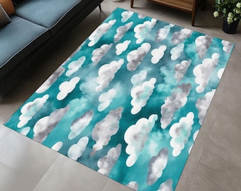 Sky Blue Cloud Pattern Rug: Modern Nursery Decor