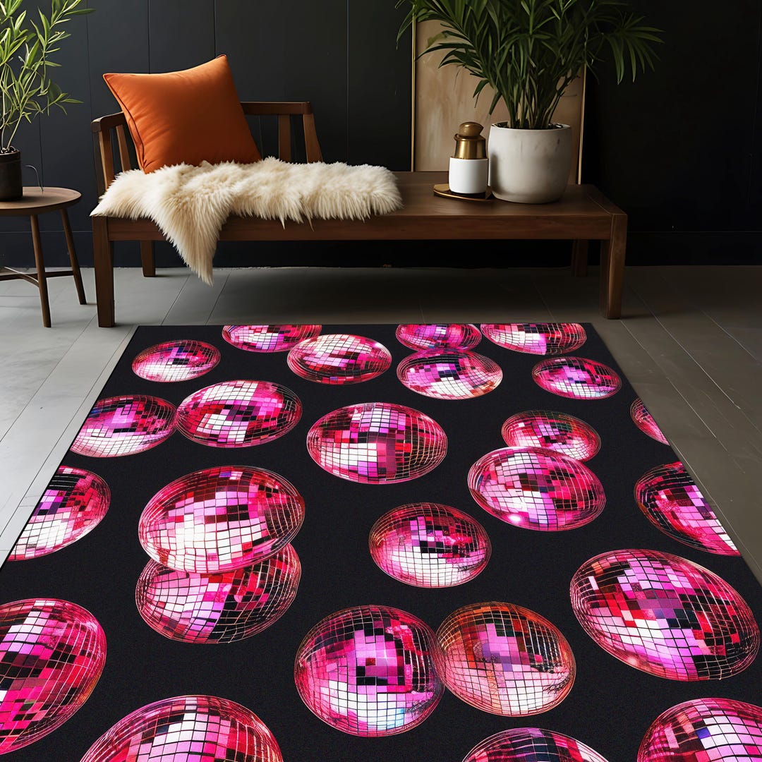 Pink Disco Ball Patterned Rug: 80s Retro Style Area Rug - Etsy
