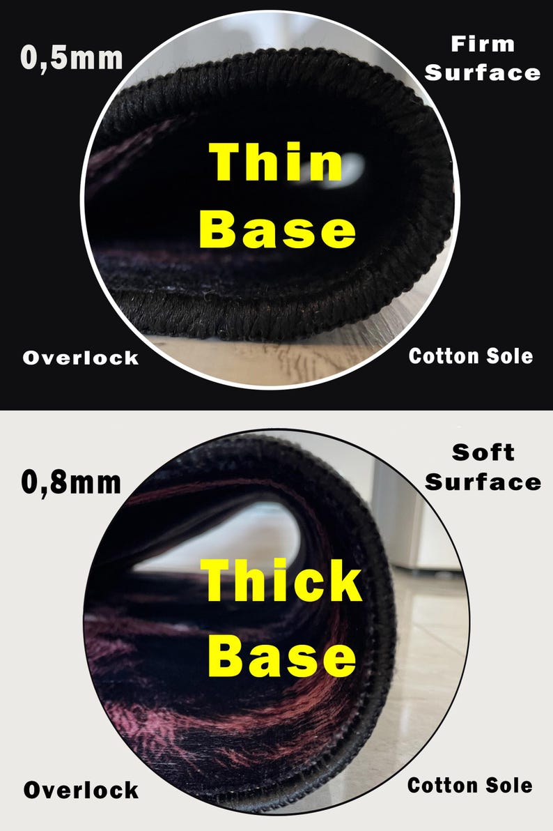 Puede incluir: Primer plano de una muestra textil enrollada. La secci&oacute;n superior muestra una base fina de 0,5 mm con una superficie firme, mientras que la secci&oacute;n inferior muestra una base gruesa de 0,8 mm con una superficie suave. Los bordes est&aacute;n rematados con una suela de algod&oacute;n.