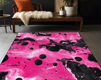 Luxury Black and Pink Crown Rug, Modern BLACKPINK Inspired Floor