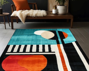 Dywan geometryczny w stylu modern art: abstrakcyjny wzór, antypoślizgowa mieszanka bawełny