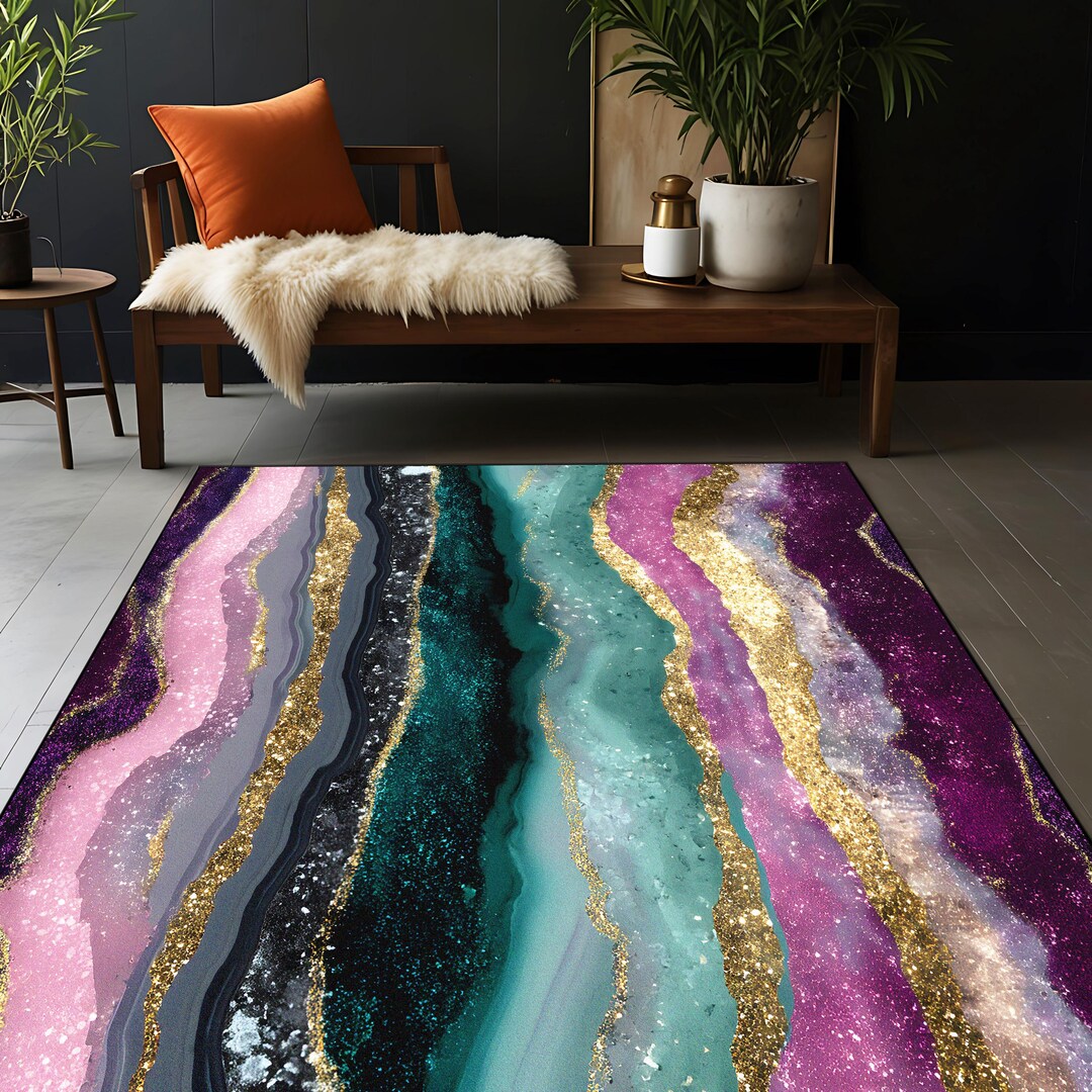 School Geode Rug Midnight Geode Glow Rug, Teal Purple Geode Area Carpet, Modern Glam ...