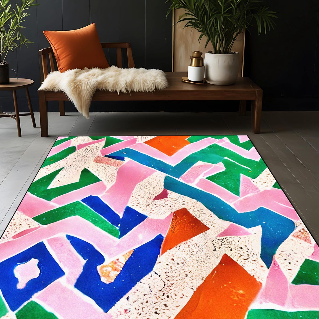 Retro 80s Memphis Style Area Rug, Vibrant Geometric Design - Etsy