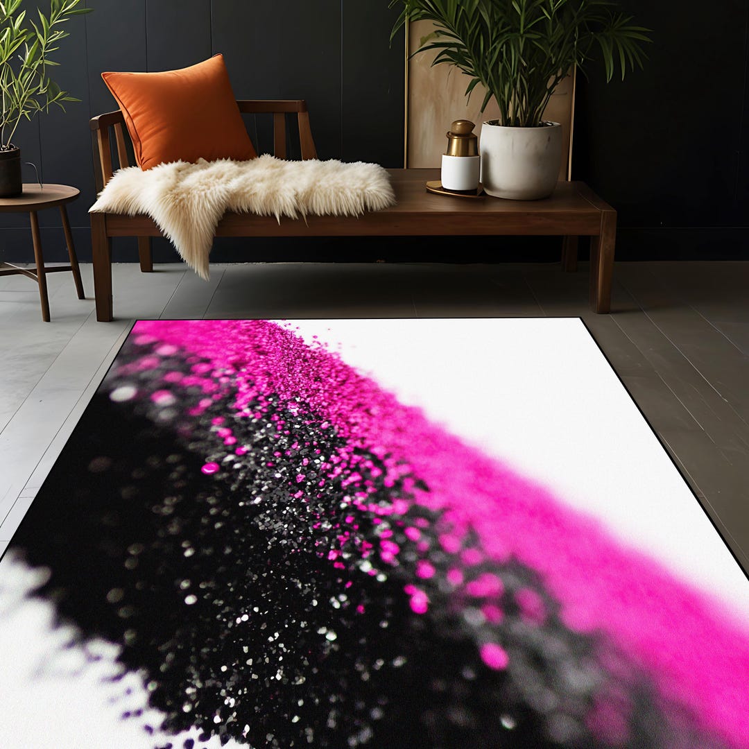 Pink and Black Abstract Rug: Modern Glam Home Decor - Etsy
