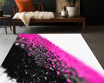 Luxury Black and Pink Crown Rug, Modern BLACKPINK Inspired Floor