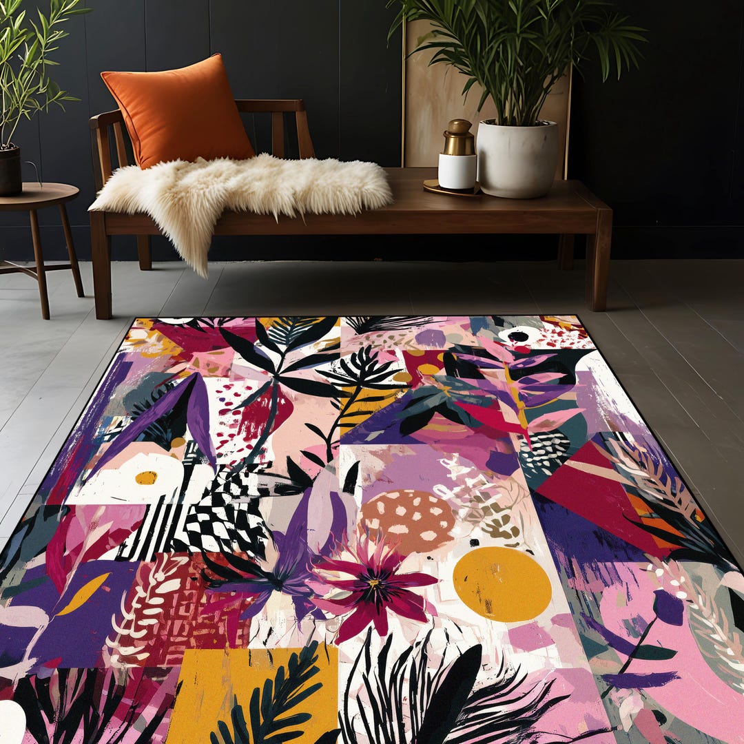 Abstract Botanical Rug, Colorful Modern Art, Washable Non-slip - Etsy