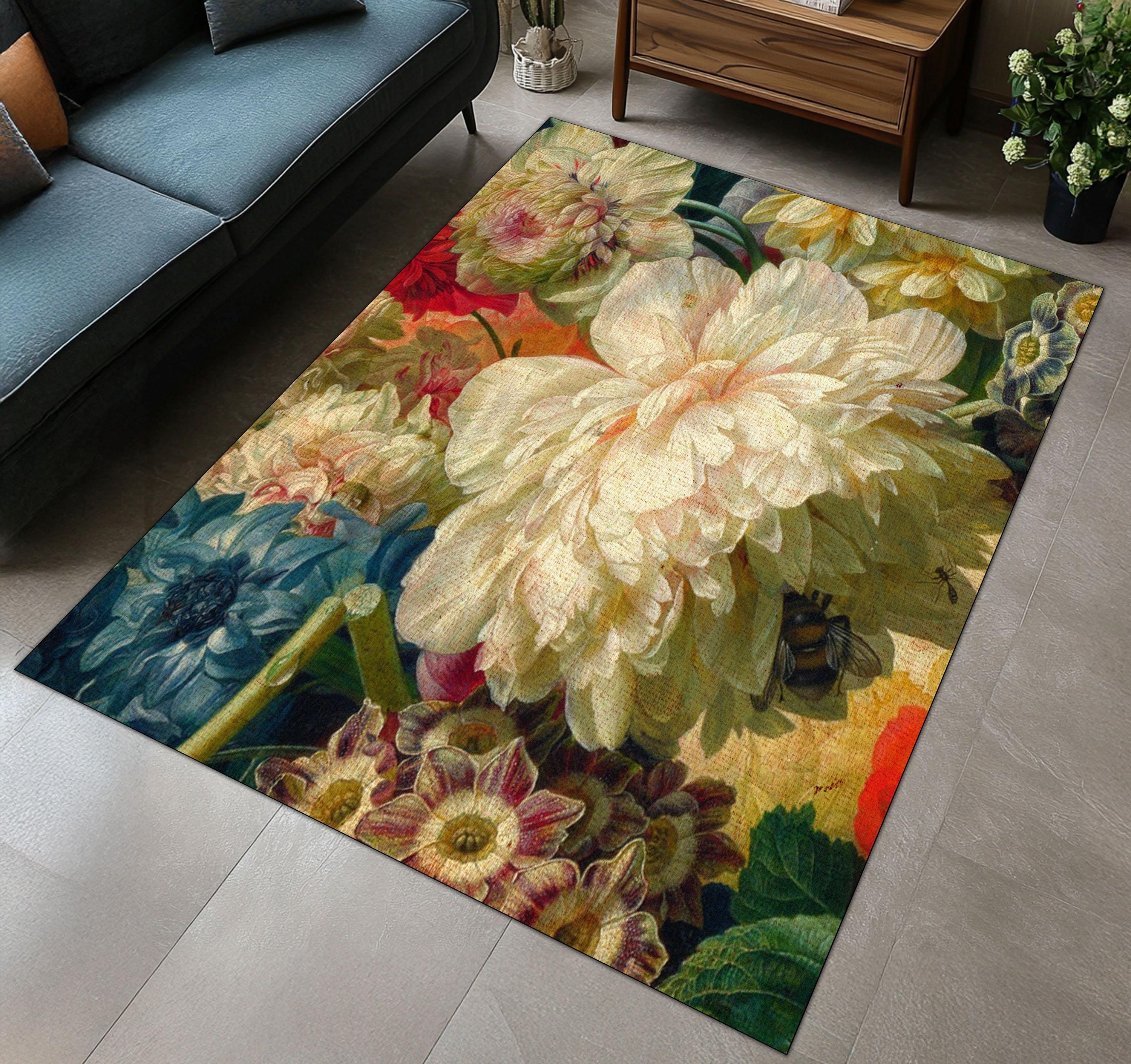 ロマンチックな花柄エリアラグ：バロック・ルネッサンススタイル