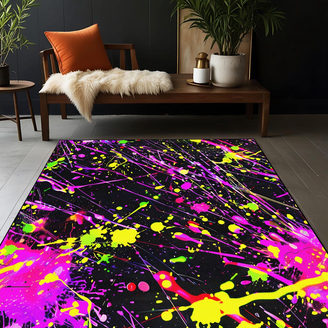 Purple Splatter Rug Abstract Neon Splatter Rug: Blacklight Style, Colorful Paint - Etsy
