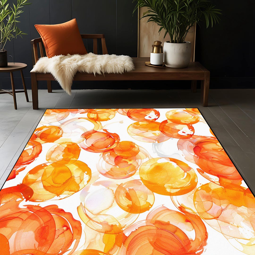 Amber Orange Rug, Watecolor Abstract Carpet, Modern Art Floor Rug ...