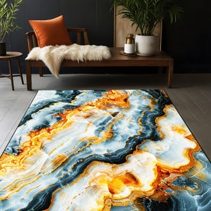 Luxury Black White Gold Marble Rug, White Gray Gold Marble Rug, Modern White Black Gray Gold Rug, Black Gold Pastel Tones Art Printed Carpet