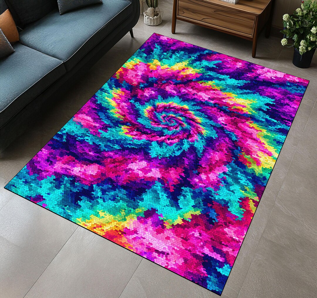 Abstract Spiral Rug: Neon Pink Purple Turquoise Print - Etsy