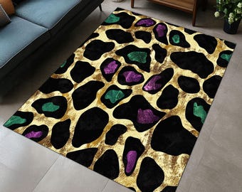 Luxury Leopard Print Area Rug: Golden Exotic Pattern