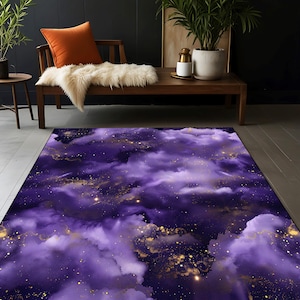 Golden Clouds Purple Rug, Living Room Bedroom Floor Rug, Modern Luxury Art Carpet