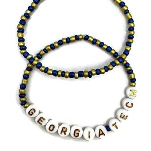 Game Day Yellow Jackets Fan Bracelets -  Gold and Blue Elastic Beaded Bracelets - set of two
