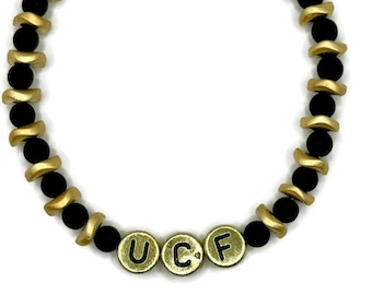 University of Central Florida UCF Knights Black and Gold beaded elastic bracelet