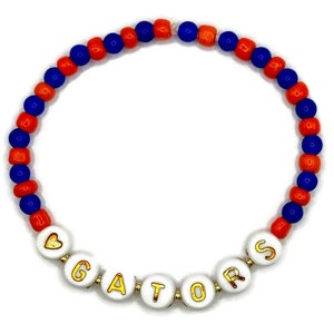 University of Florida Love Gators Orange and Blue Elastic 4mm Beaded Bracelet