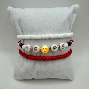 College Red, White, Black and Gold 4mm Beaded Bracelets - set of three
