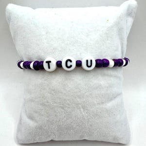 TCU Texas Christian Purple and White 4mm Seed Bead Elastic Bracelet