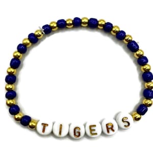 Tigers Purple and Gold 4mm Beaded Elastic Bracelet