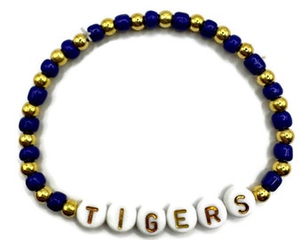 Tigers Purple and Gold 4mm Beaded Elastic Bracelet