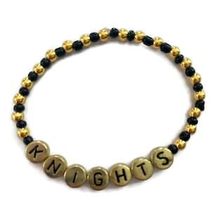 University of Central Florida UCF Knights 4mm Black and Gold Beaded Bracelet with letters