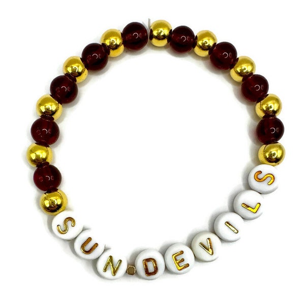 Game Day Maroon and Gold 6mm Beaded Elastic Bracelet