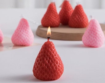 Ensemble de bougies aux fraises, nature, bougies à la cire de soja, bougies aux huiles essentielles, bougies pour gâteau aux fraises, bougies cadeaux