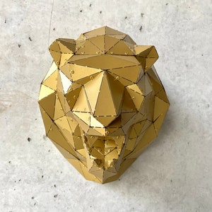 Handmade Gold Lion Head Metal Wall Art: 3D Sculpture