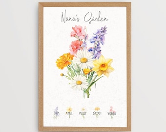 Gift For Mom Birth Flower Bouquet Personalized Gift Birth month Flower Art Custom Family Birth Flower Bouquet Custom printable Gift