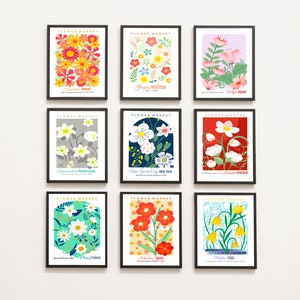 flower market print set of 9 prints botanical wall art floral posters digital download prints gallery wall set abstract botanical
