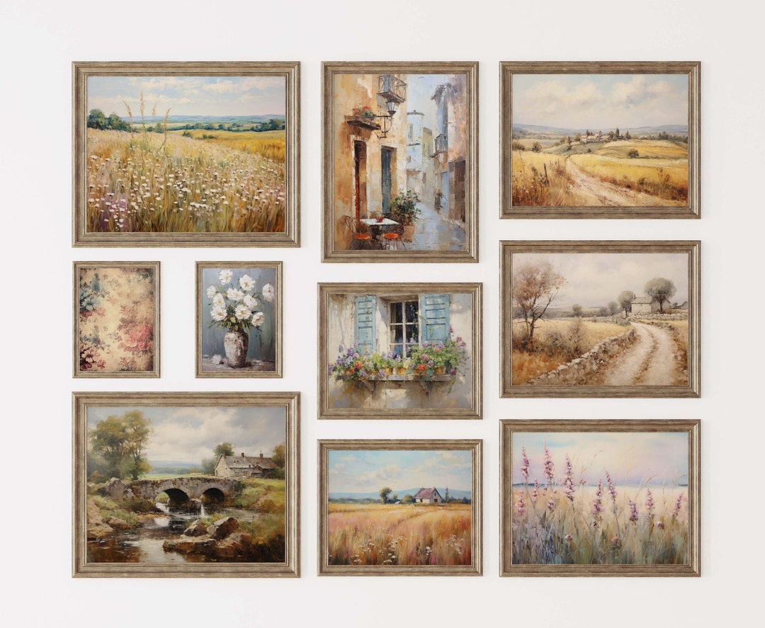 French Country Gallery Wall Set Vintage Decor Printable Collection of 10 Digital Download