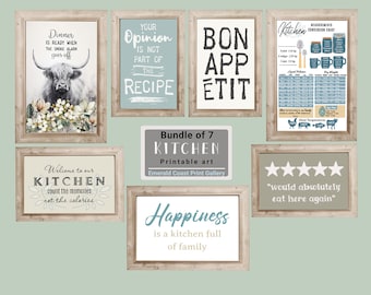 Kitchen prints set of 7 Kitchen wall art Aesthetic Kitchen Decor Minimalist Kitchen Art Kitchen poster Farmhouse Kitchen Decor Gallery Wall