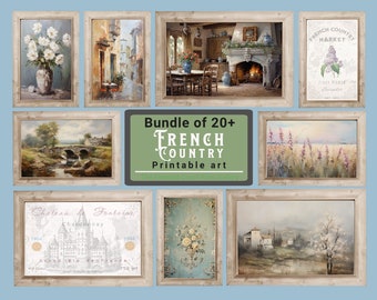 French Country Gallery Wall Art Set of 20 Vintage Art Prints Set Landscape Printable Wall Art Vintage Farmhouse Decor Neutral Digital Print