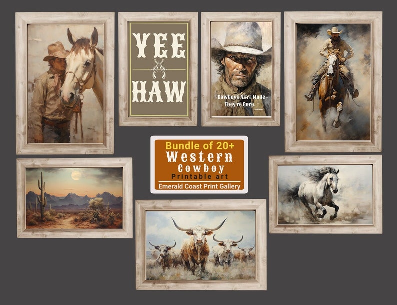 Western Cowboy Gallery Set of 20 Vintage Cowboy Oil Painting Western ...