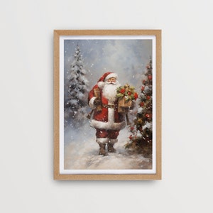Santa Claus wall art Christmas digital download Santa print Vintage Christmas wall art Printable Christmas oil painting Rustic Santa Winter