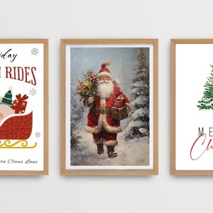 Christmas wall decor Christmas signs Christmas prints Santa Claus Merry Christmas prints set of 3 Christmas tree print Santa Claus painting