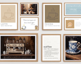 coffee bar gallery wall set of 9 coffee wall art printable coffee art coffee lover gift digital download coffee definition espresso poster