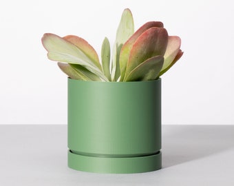 The Grove Planter Pot in Sage - Solid Finish - Custom 3D Printed Pot & Drip Tray