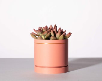 The Grove Planter Pot in Coral w/ Gold Trim Accent - Custom 3D Printed Pot & Drip Tray