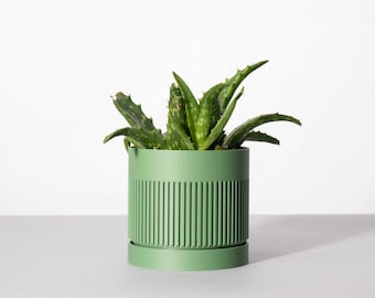 The Grove Planter Pot in Sage - Textured Finish - Custom 3D Printed Pot & Drip Tray