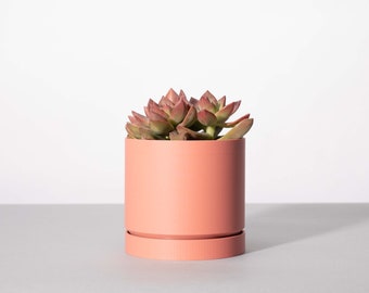 The Grove Planter Pot in Coral - Solid Finish - Custom 3D Printed Pot & Drip Tray