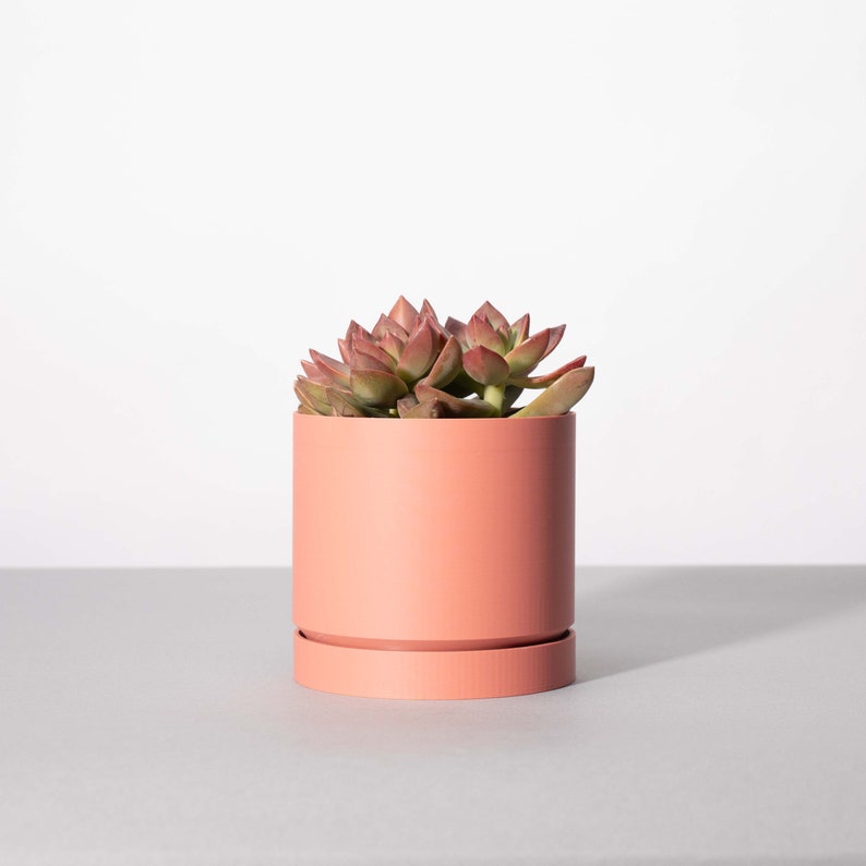 The Grove Planter Pot in Coral Solid Finish Custom 3D Printed Pot & Drip Tray image 1