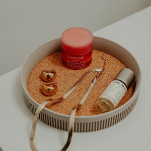 Mid-Century Modern Catchall Tray - Dorm Desk Organizer, Key Bowl, Trinket Dish with Cork Mat