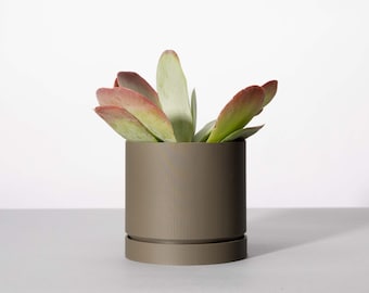 The Grove Planter Pot in Ash - Solid Finish - Custom 3D Printed Pot & Drip Tray