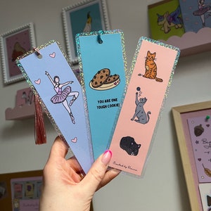 Blue Motivational Tough Cookie Bookmark. Handmade laminated sparkly bookmark with option to add a tassel. Lovely small gift, birthday image 5