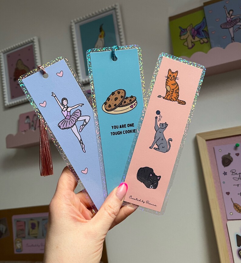 Blue Motivational Tough Cookie Bookmark. Handmade laminated sparkly bookmark with option to add a tassel. Lovely small gift, birthday image 5