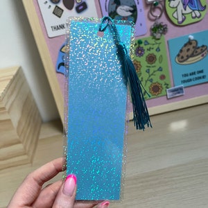 Blue Motivational Tough Cookie Bookmark. Handmade laminated sparkly bookmark with option to add a tassel. Lovely small gift, birthday image 4